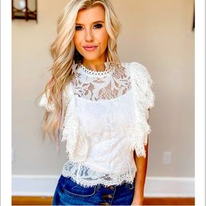 White lace top sz M NWT